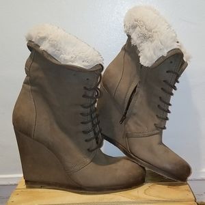 Boutique 9 Leather & Faux Fur Lace Zip Wedge